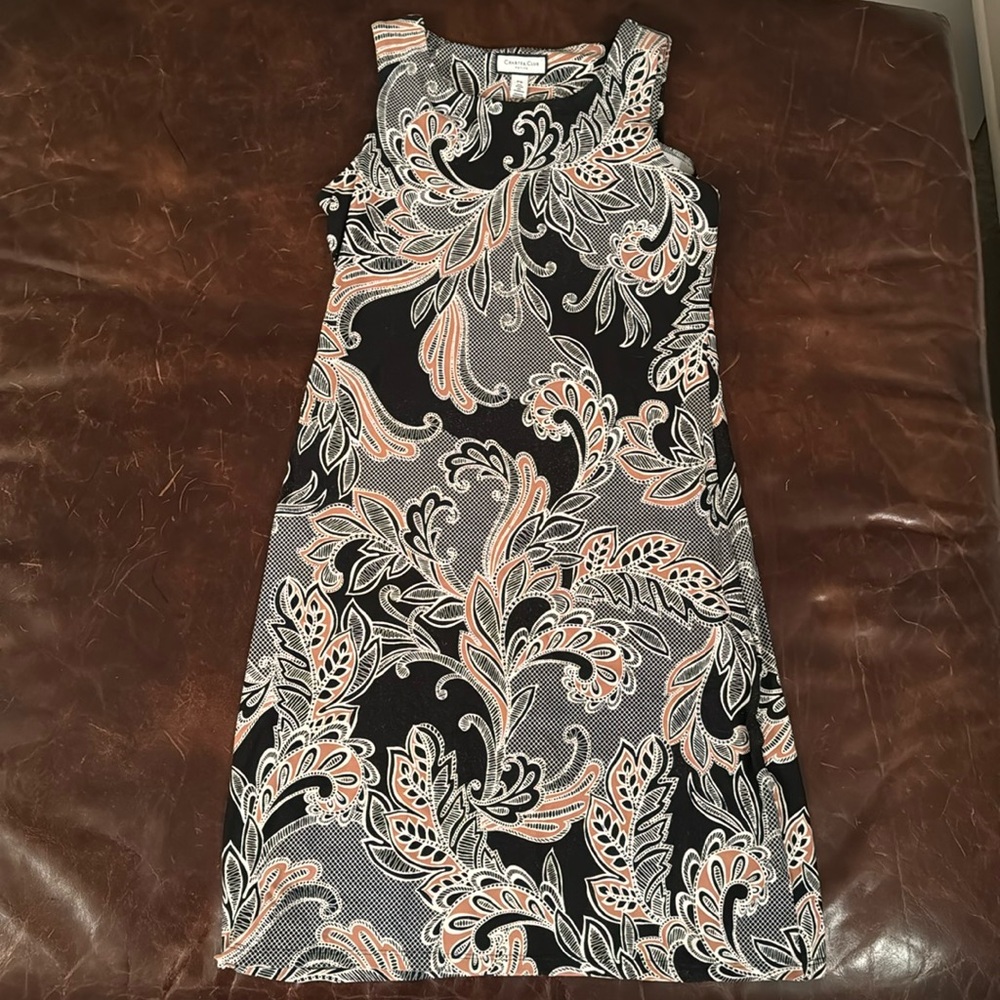 Charter club paisley dress. Black and tan. Size petite small.